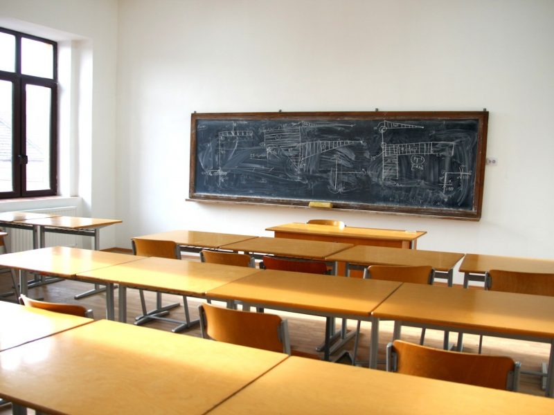traditional classroom interior with blackboard and